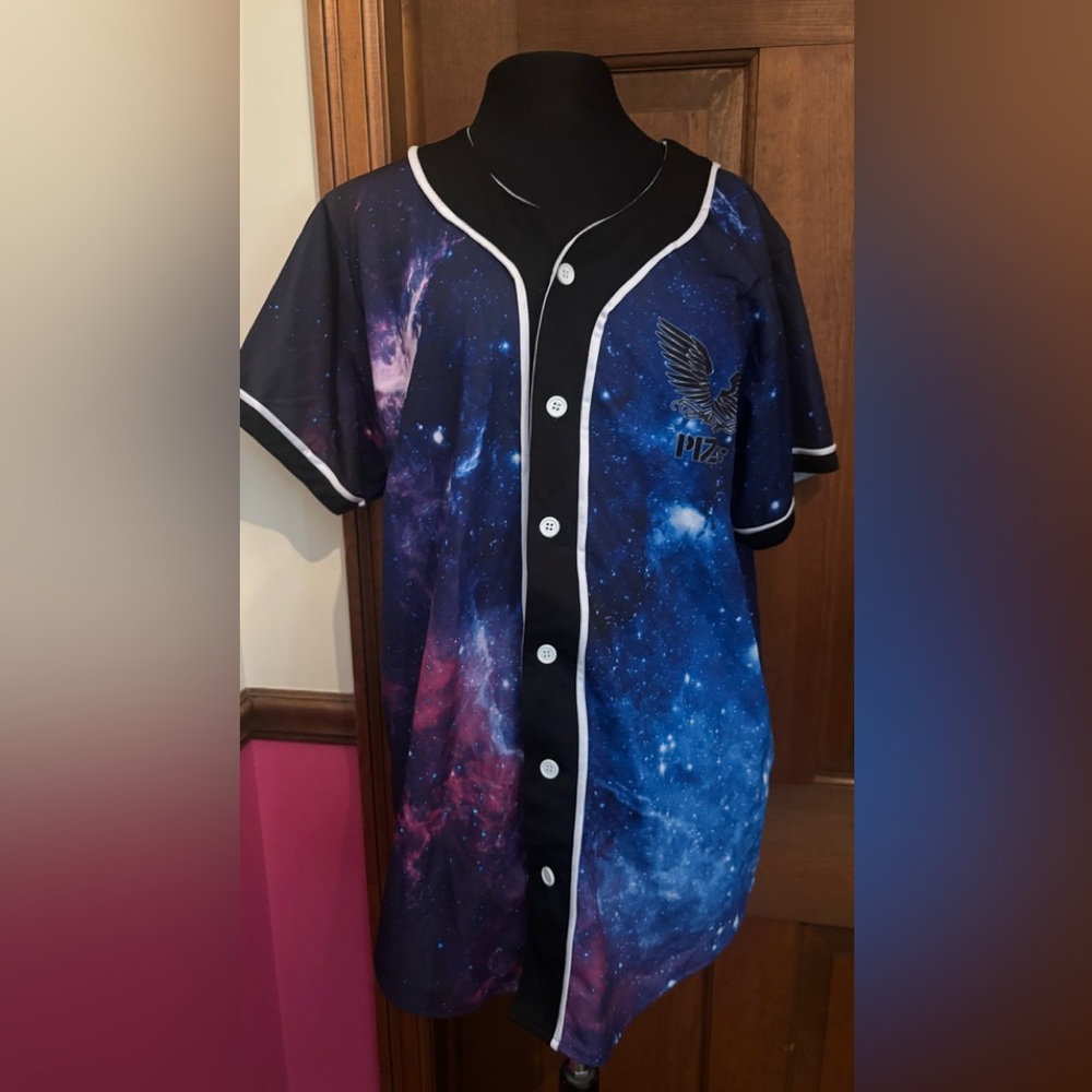 Pizoff Galaxy Print Baseball Jersey. XL